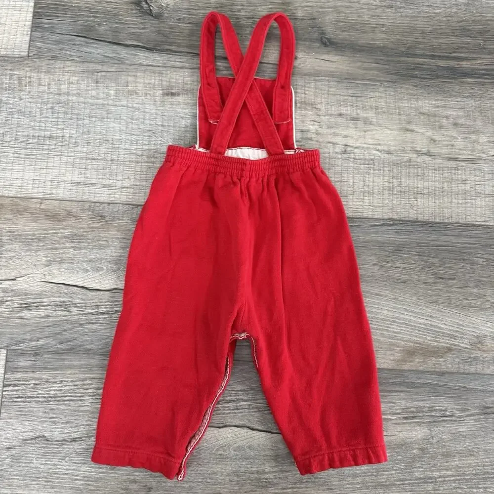 Vtg Carters Girls Boys Red Overalls Puppy Embroidered 6 Months 15-22 Lbs Cotton